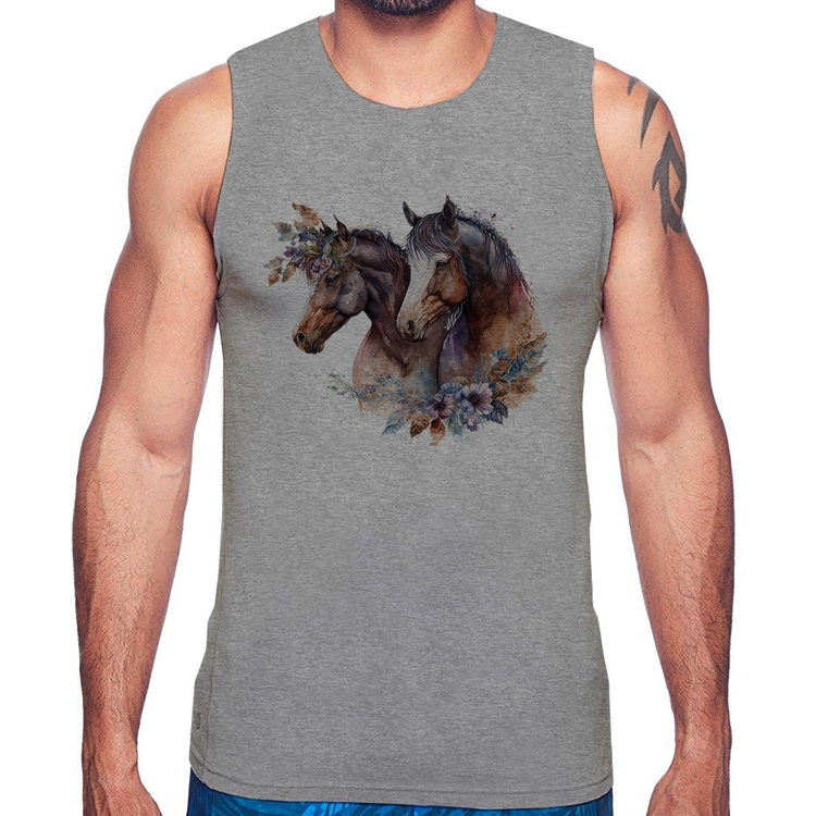 Regata Casal de cavalos e flores - Cinza