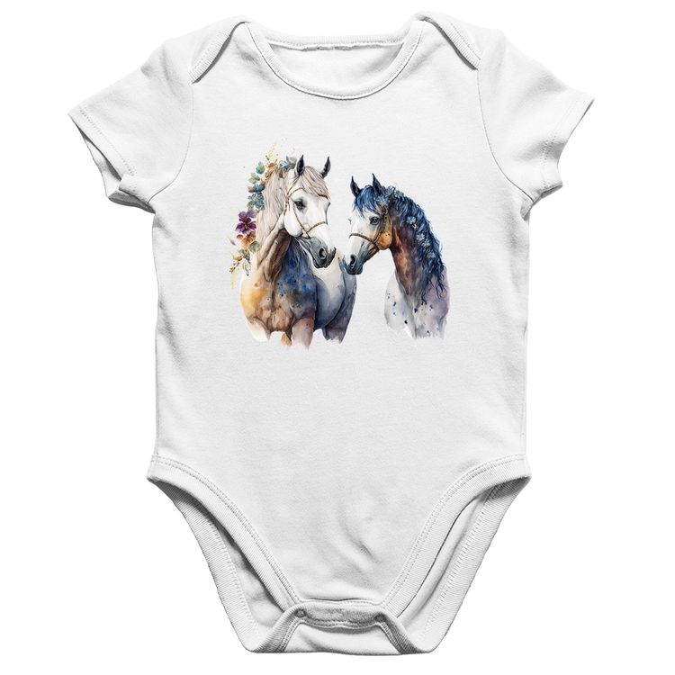 Body Bebê Algodão Casal de Cavalos Watercolor - Branco