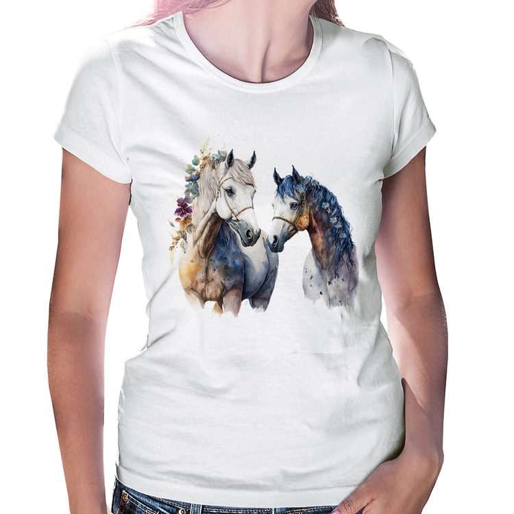 Baby Look Casal de Cavalos Watercolor