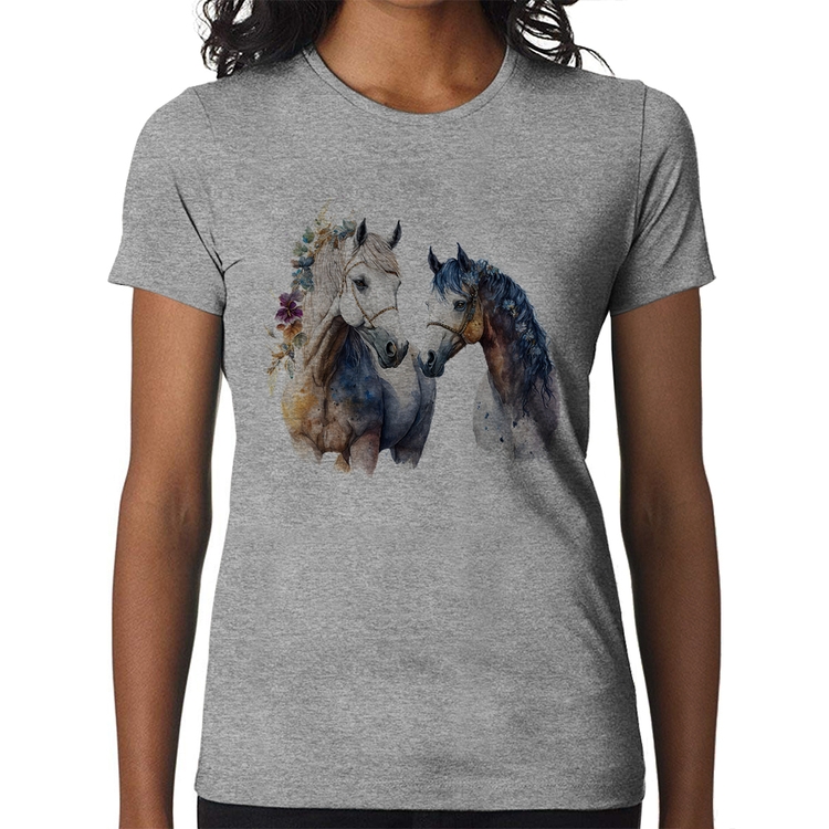 Baby Look Casal de Cavalos Watercolor - Cinza