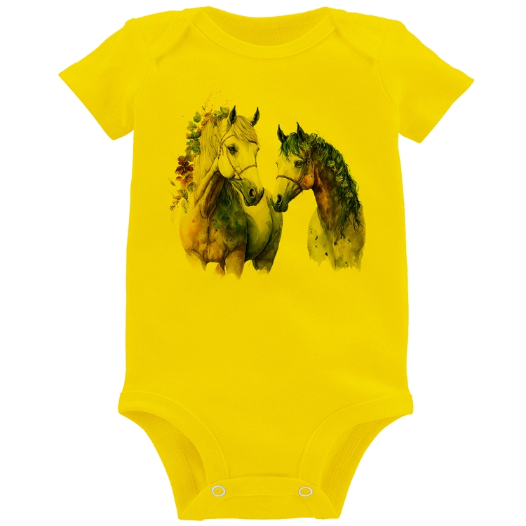 Body Bebê Casal de Cavalos Watercolor - Amarelo