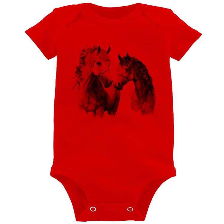 Body Bebê Casal de Cavalos Watercolor - Vermelho