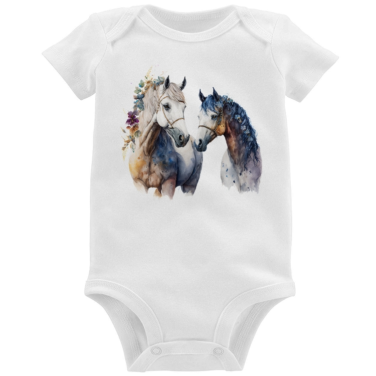 Body Bebê Casal de Cavalos Watercolor