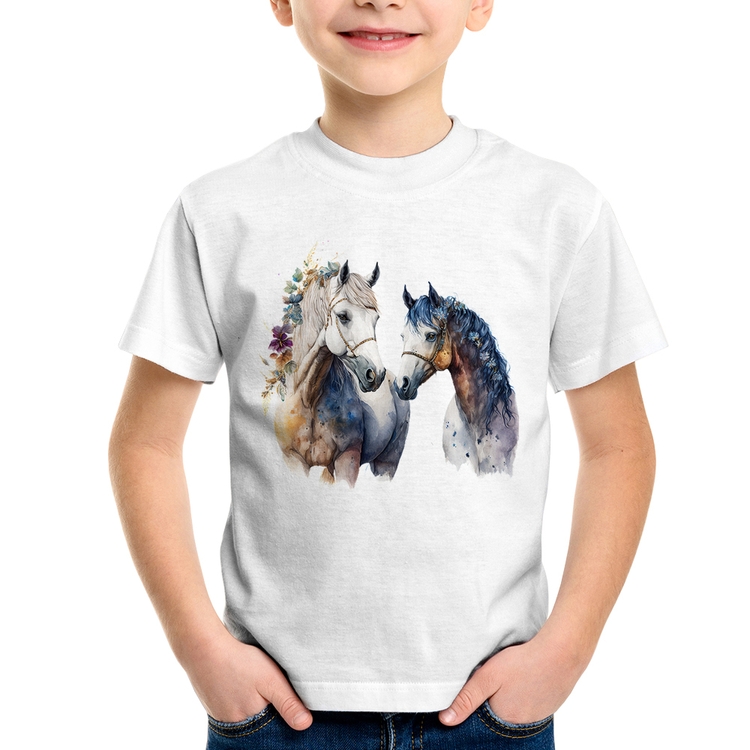 Camiseta Infantil Casal de Cavalos Watercolor