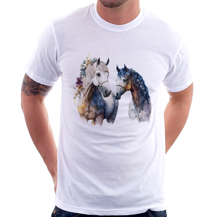 Camiseta Casal de Cavalos Watercolor