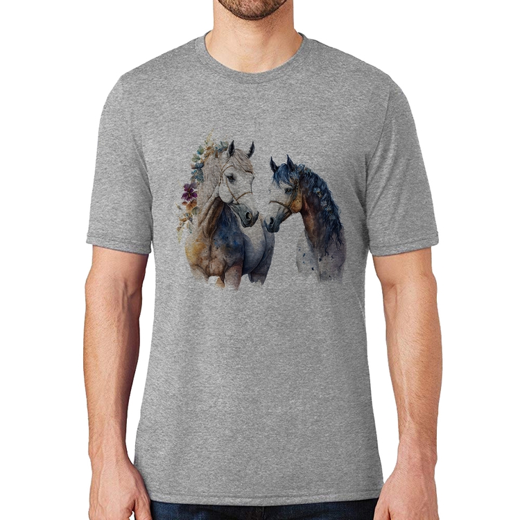 Camiseta Casal de Cavalos Watercolor - Cinza