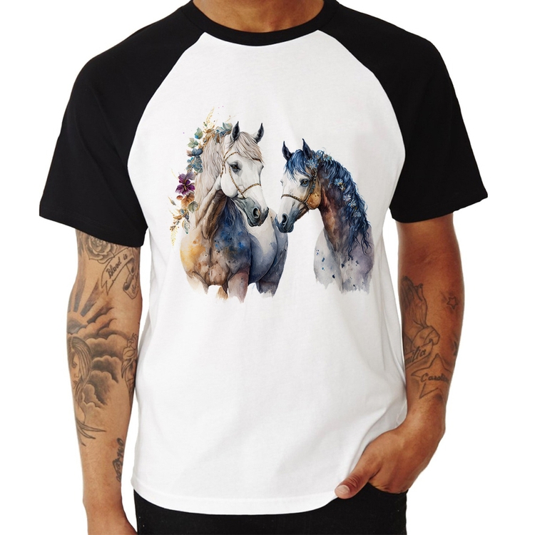 Camiseta Raglan Casal de Cavalos Watercolor