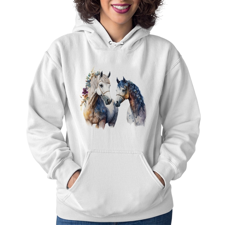 Moletom Feminino Casal de Cavalos Watercolor - Branco