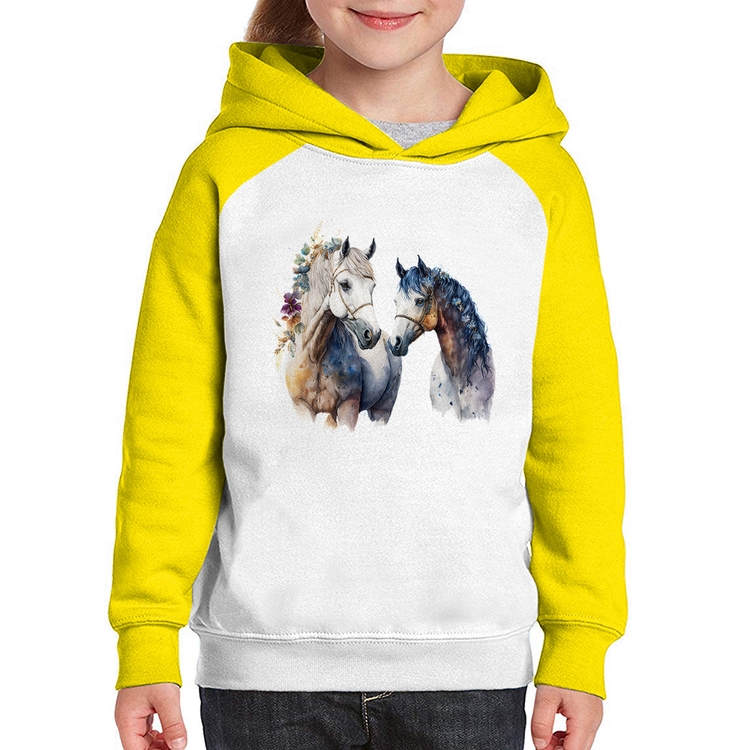 Moletom Infantil Casal de Cavalos Watercolor - Branco/Amarelo