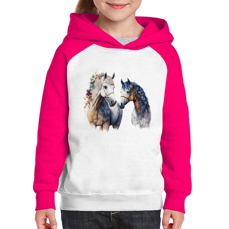 Moletom Infantil Casal de Cavalos Watercolor - Branco/Rosa