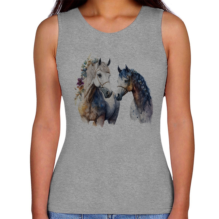Regata Feminina Casal de Cavalos Watercolor - Cinza