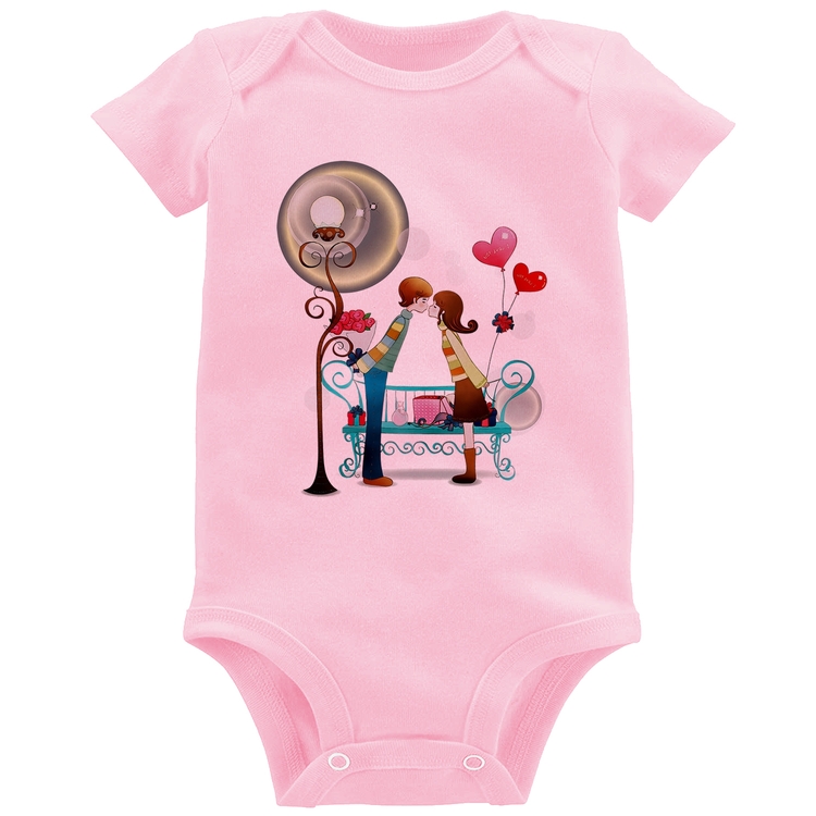 Body Bebê Casal Namorados Beijando - Rosa Bebê