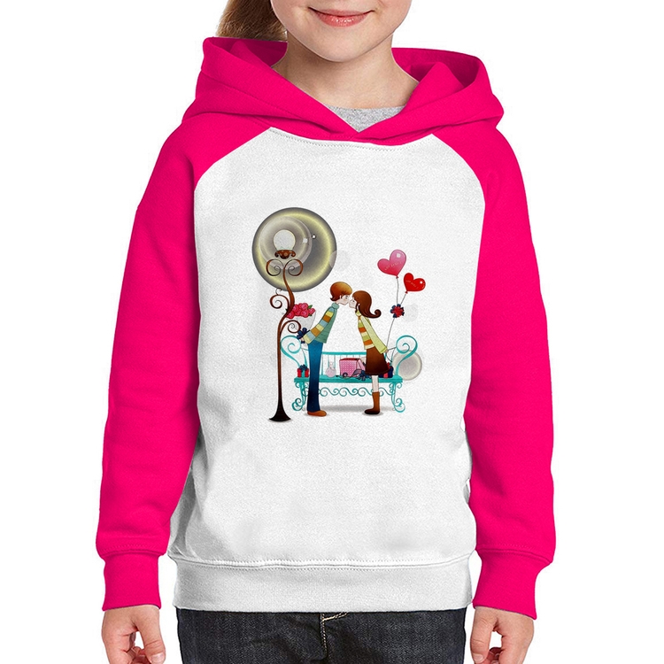 Moletom Infantil Casal Namorados Beijando - Branco/Rosa