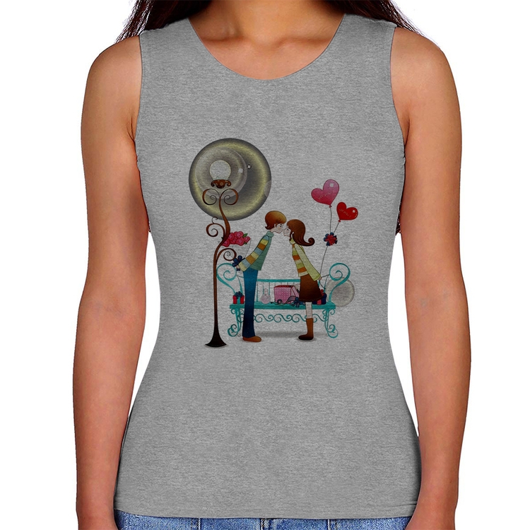 Regata Feminina Casal Namorados Beijando - Cinza