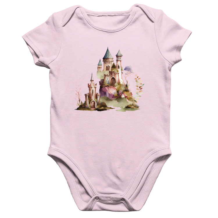 Body Bebê Algodão Castelo de Fadas - Rosa Bebê