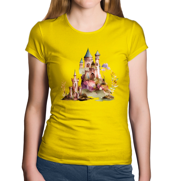 Baby Look Algodão Castelo de Fadas - Amarela