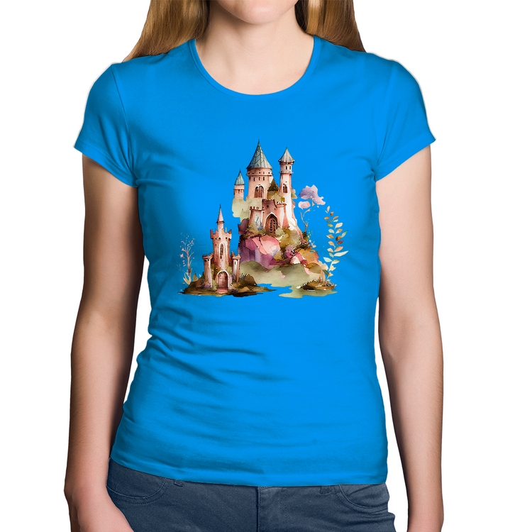 Baby Look Algodão Castelo de Fadas - Azul