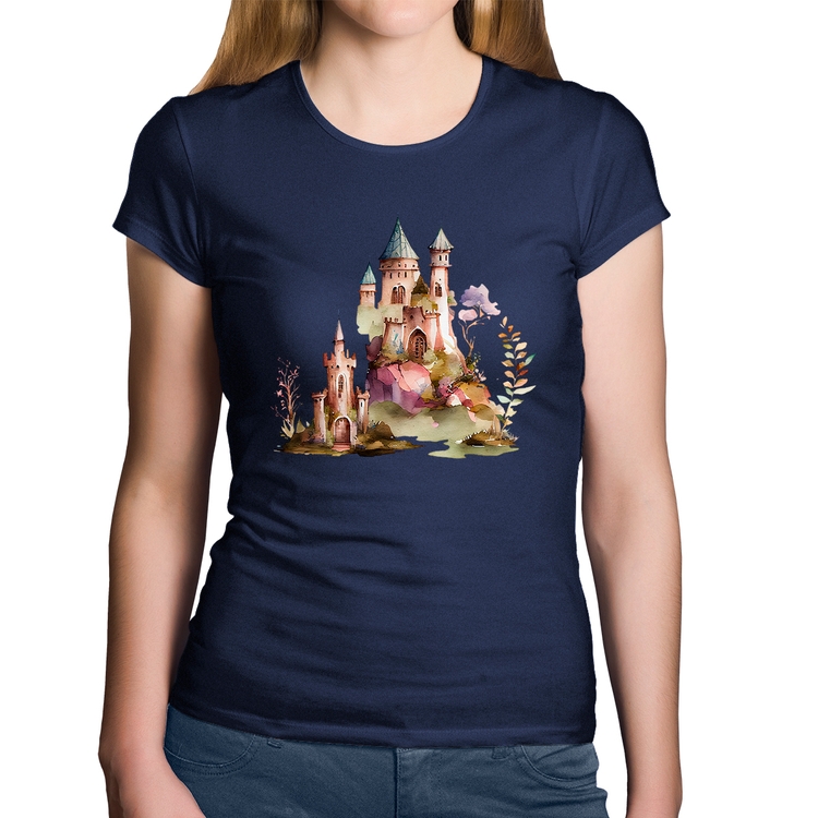 Baby Look Algodão Castelo de Fadas - Marinho