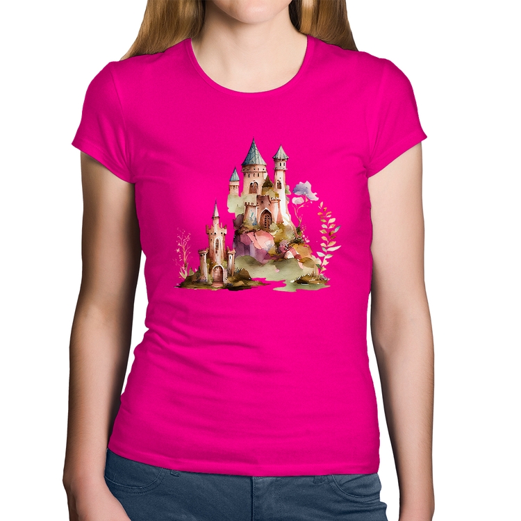 Baby Look Algodão Castelo de Fadas - Rosa