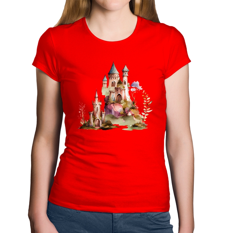 Baby Look Algodão Castelo de Fadas - Vermelha