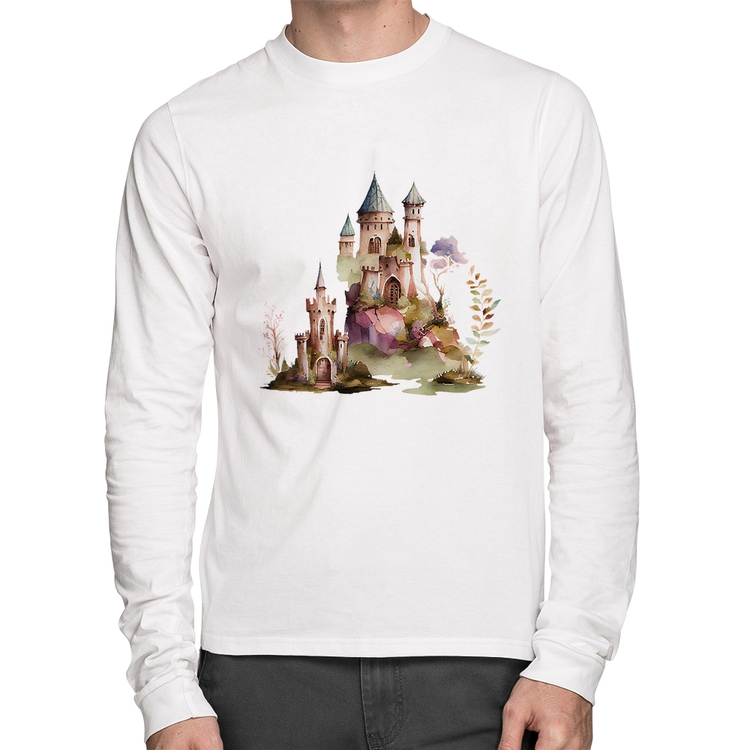 Camiseta Algodão Castelo de Fadas Manga Longa - Branca