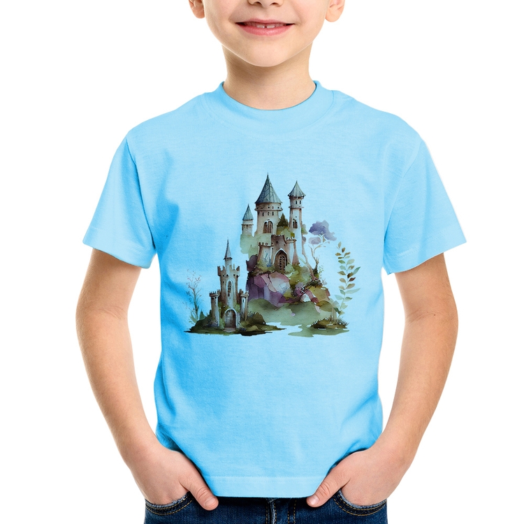 Camiseta Infantil Castelo de Fadas - Azul Bebê