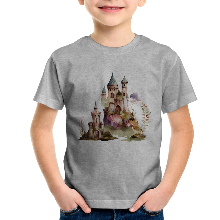 Camiseta Infantil Castelo de Fadas - Cinza