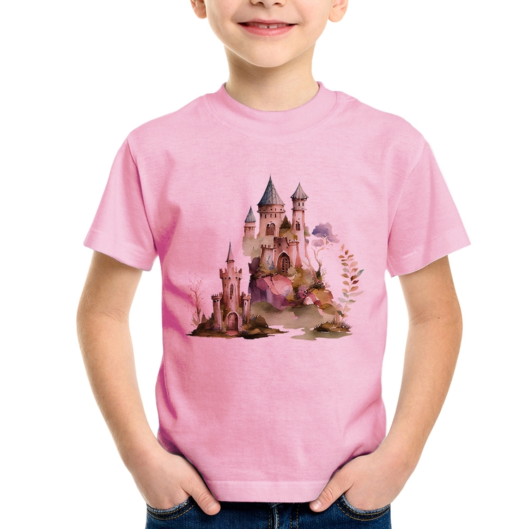Camiseta Infantil Castelo de Fadas - Rosa Bebê