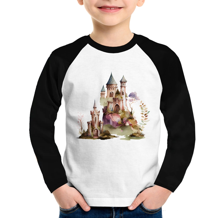 Camiseta Raglan Infantil Castelo de Fadas Manga Longa