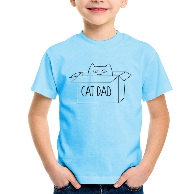 Camiseta Infantil Cat Dad - Azul Bebê