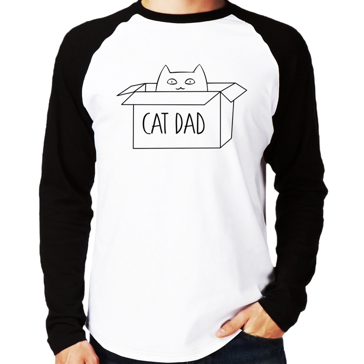 Camiseta Raglan Cat Dad Manga Longa