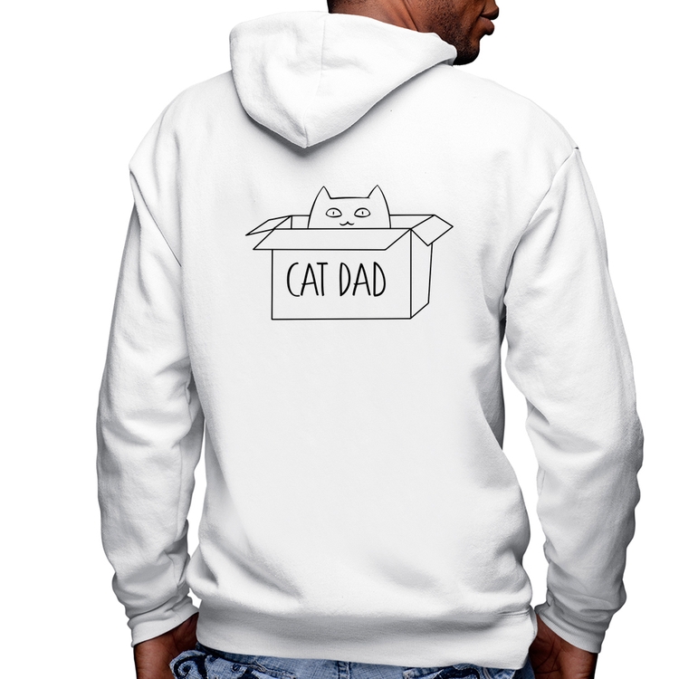 Blusa Moletom Cat Dad Masculina com Capuz e Zíper - Branca