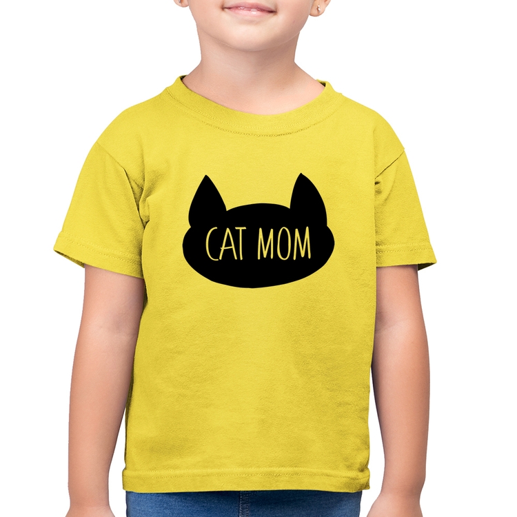 Camiseta Algodão Infantil Cat Mom - Amarelo Canário