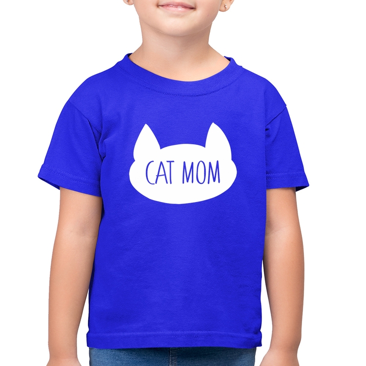 Camiseta Algodão Infantil Cat Mom - Azul Royal