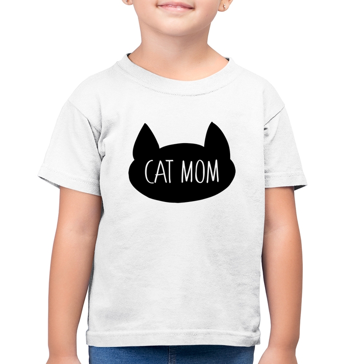 Camiseta Algodão Infantil Cat Mom - Branca