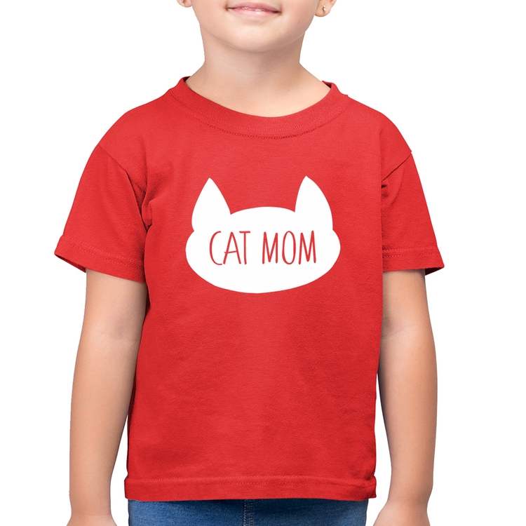 Camiseta Algodão Infantil Cat Mom - Vermelha