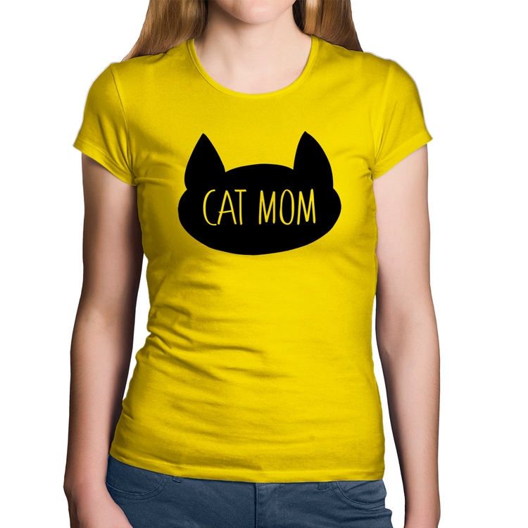 Baby Look Algodão Cat Mom - Amarela