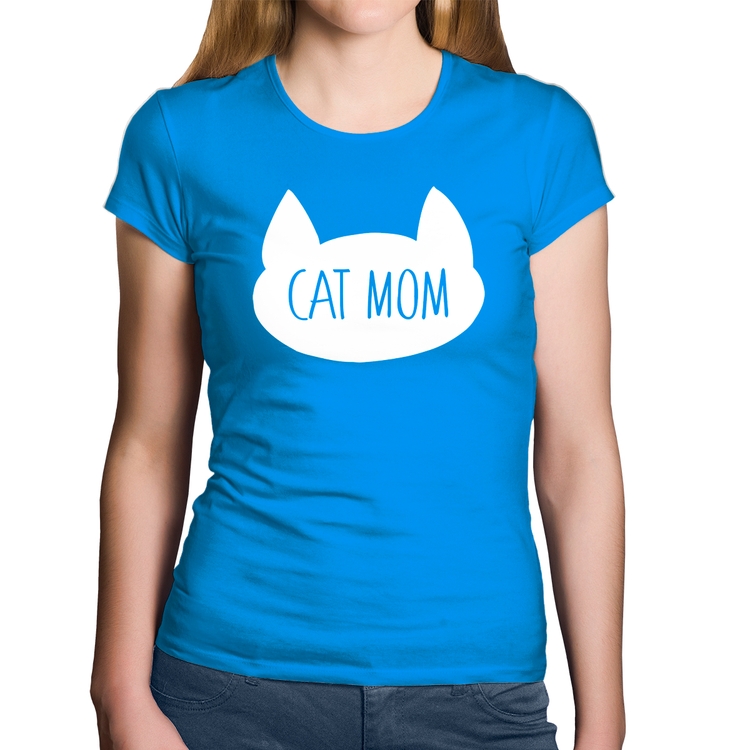 Baby Look Algodão Cat Mom - Azul