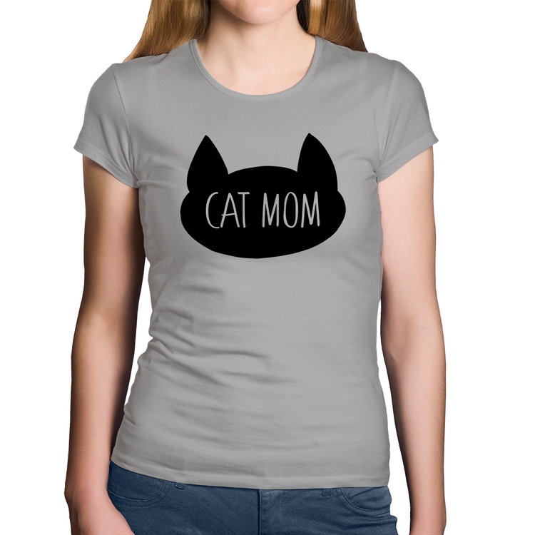 Baby Look Algodão Cat Mom - Cinza