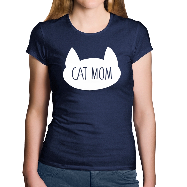 Baby Look Algodão Cat Mom - Marinho