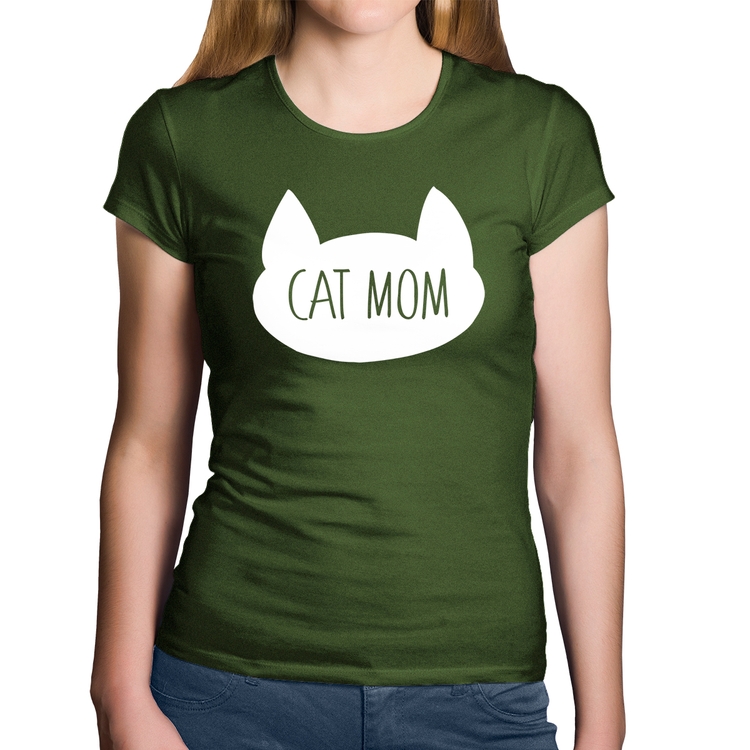 Baby Look Algodão Cat Mom - Musgo