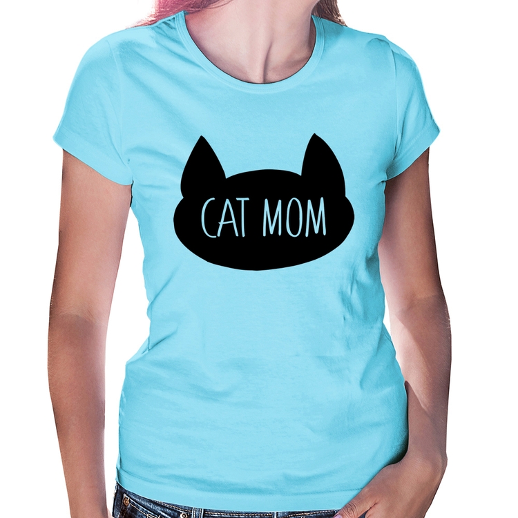 Baby Look Cat Mom - Azul Bebê