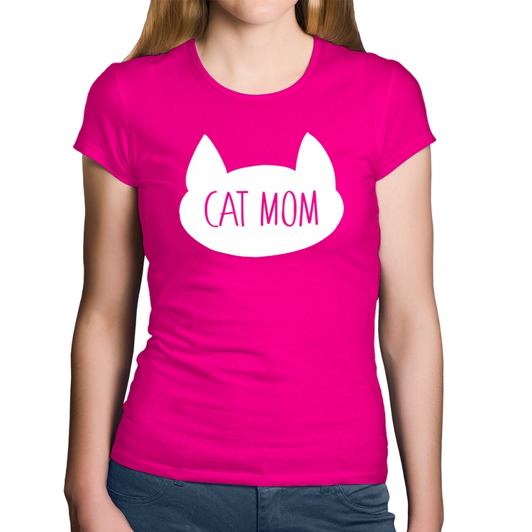 Baby Look Algodão Cat Mom - Rosa