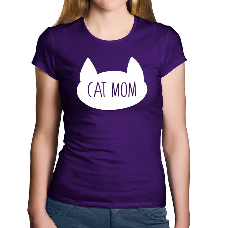 Baby Look Algodão Cat Mom - Roxa