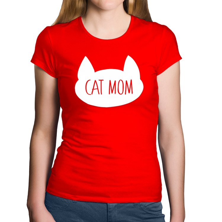 Baby Look Algodão Cat Mom - Vermelha