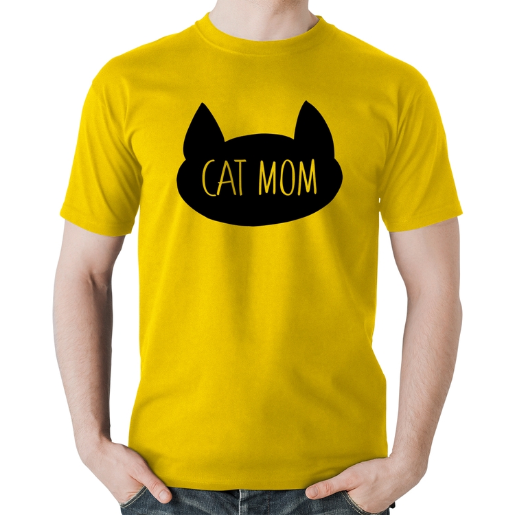 Camiseta Algodão Cat Mom - Amarela