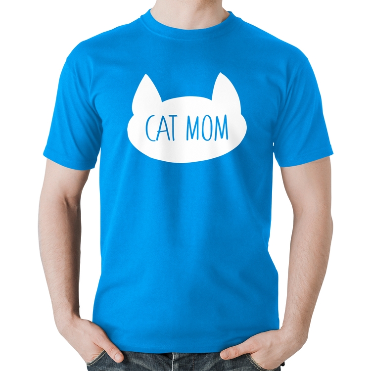 Camiseta Algodão Cat Mom - Azul