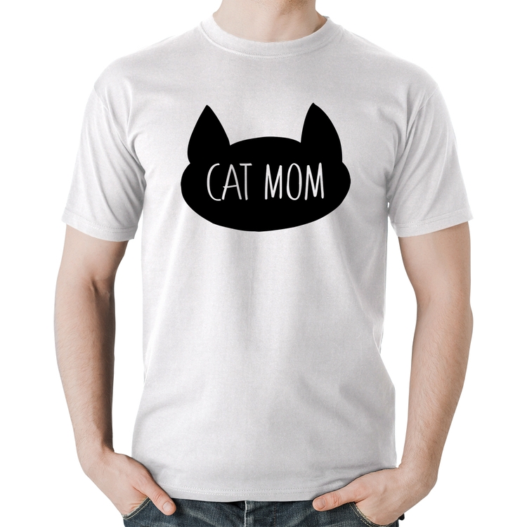 Camiseta Algodão Cat Mom - Branca