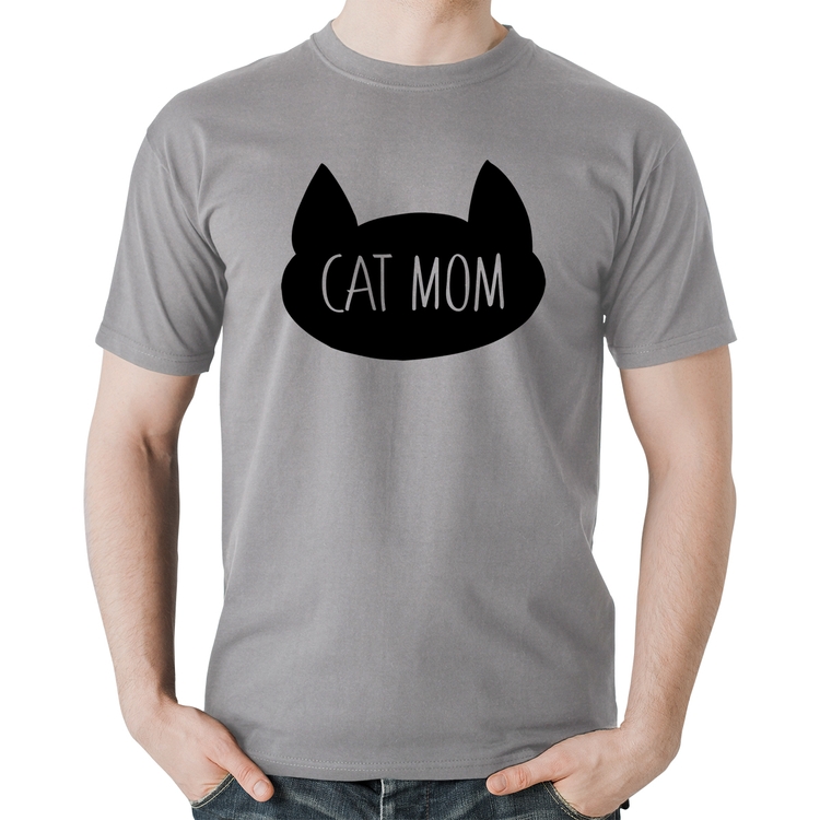 Camiseta Algodão Cat Mom - Cinza