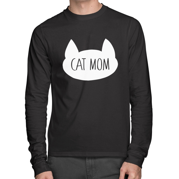 Camiseta Algodão Cat Mom Manga Longa
